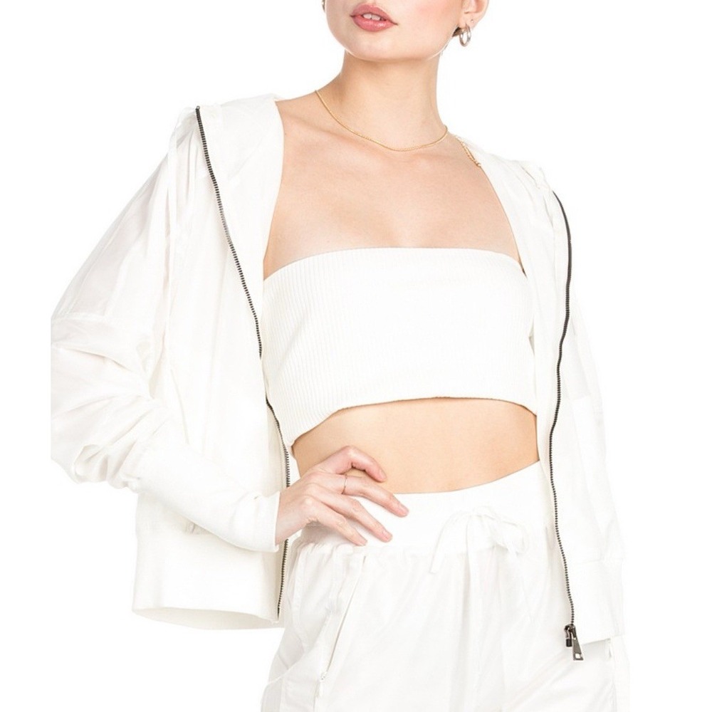 Dance & Marvel Wind Breaker Jacket Zipper Pockets Hood White Women's Sz L‎ - Picture 3 of 6